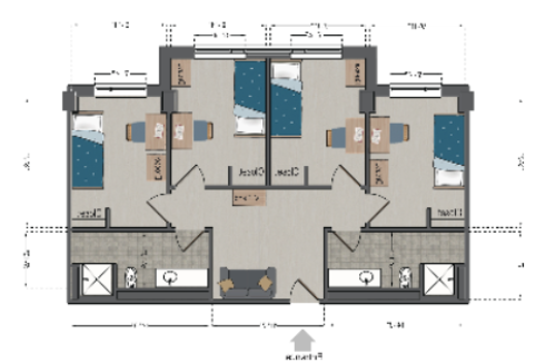 Grand Hall Single Semi Suite Floor Plan (4-person)